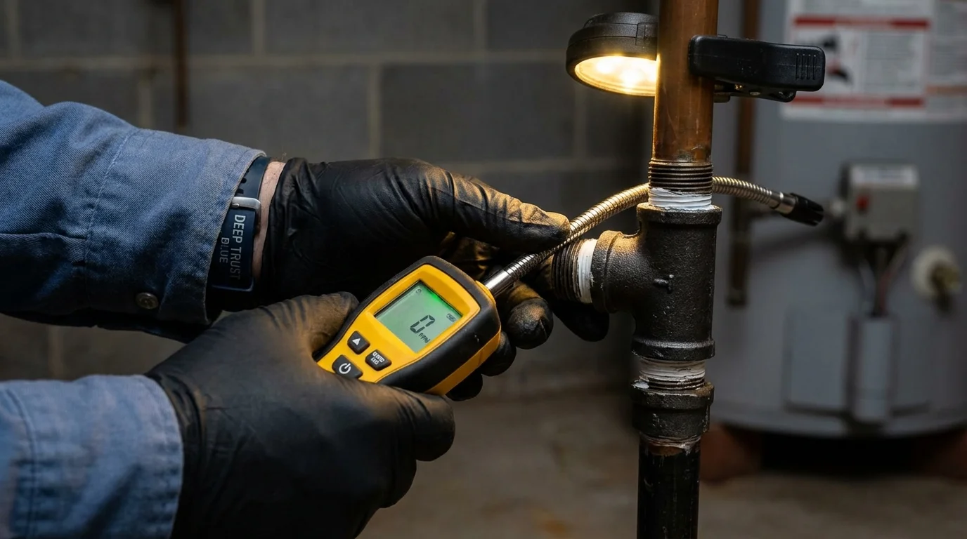 Gas leak detection with electronic sniffer by Johns Plumbing LLC in Broussard